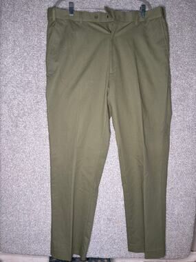 Peter Christian Mens 40x30 Olive Cotton Flat Front Chinos
